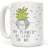 LookHUMAN Smiling Plant Coffee Mug - Funny Coffee Mugs Adult Humor, Double-Sided Print Ceramic Coffee Cups as Plant Lover Gifts, Dishwasher Safe Novelty & Unique Coffee Mugs for Women & Men, 15oz