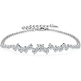 TIMEFASHION Moissanite Link Bracelet for Women, 2.72cttw D Color 925 Sterling Silver Minimalist Layering Stacking Bracelet Jewelry for Wife or Mom, Adjustable Chain