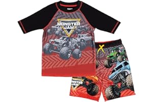 Monster Jam Megalodon El Toro Loco Grave Digger Rash Guard and Swim Trunks Outfit Set Toddler to Little Kid