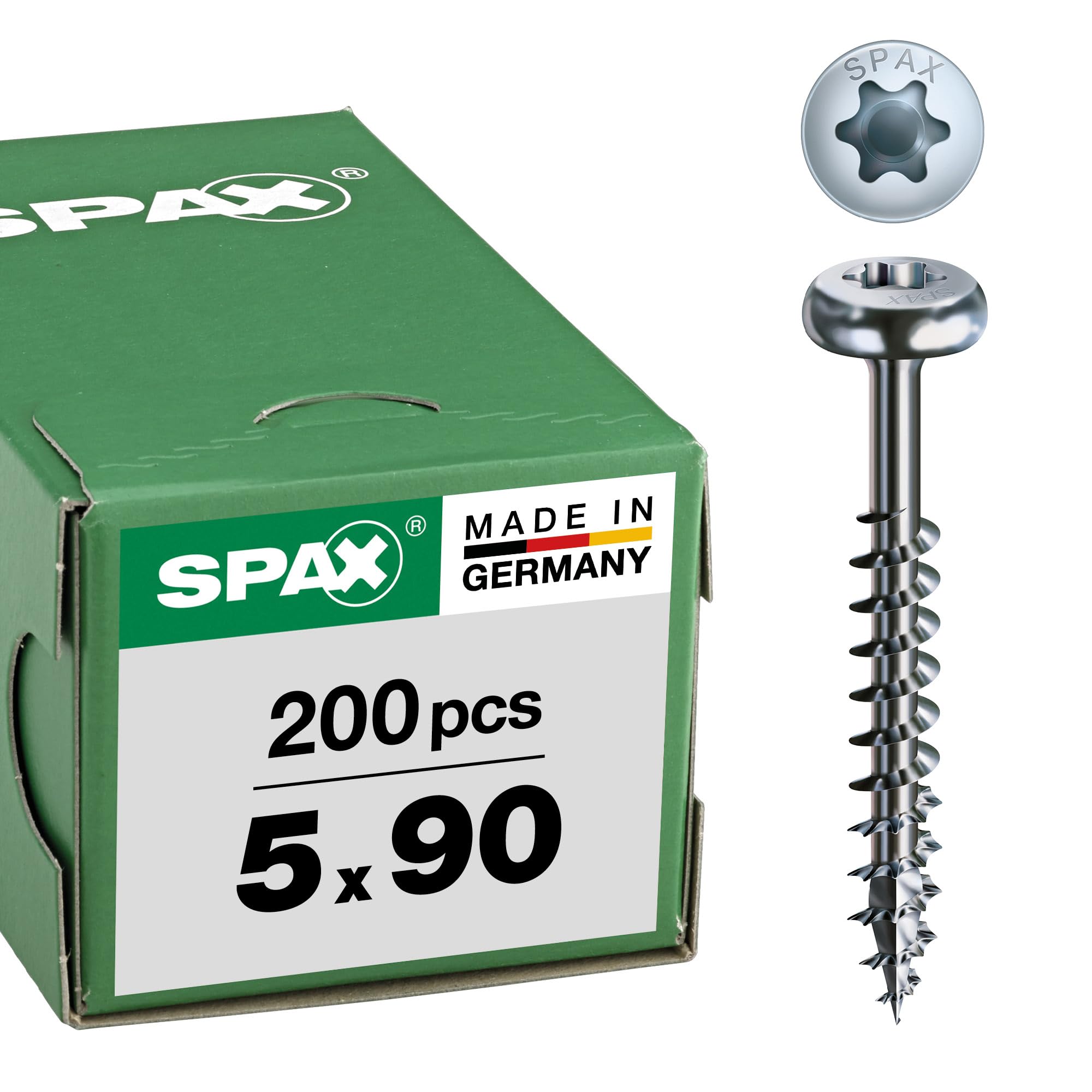 SPAX Universalschraube, 5,0 x 90 mm, 200 Pieces, T-STAR plus, Halbrundkopf, Teilgewinde, 4CUT, WIROX A3J, bright galvanized, 0201010500905 — image 1
