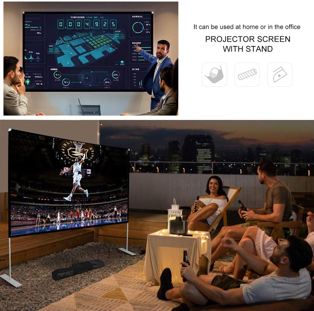 Projector Screen with Stand 120 inch 16:9 HD 4K Outdoor Indoor Projection Screen for Home Theater 3D Fast-Folding Projector Screen with Stand Legs and Carry Bag Projection Movie Wrinkle-Free…: Electronics