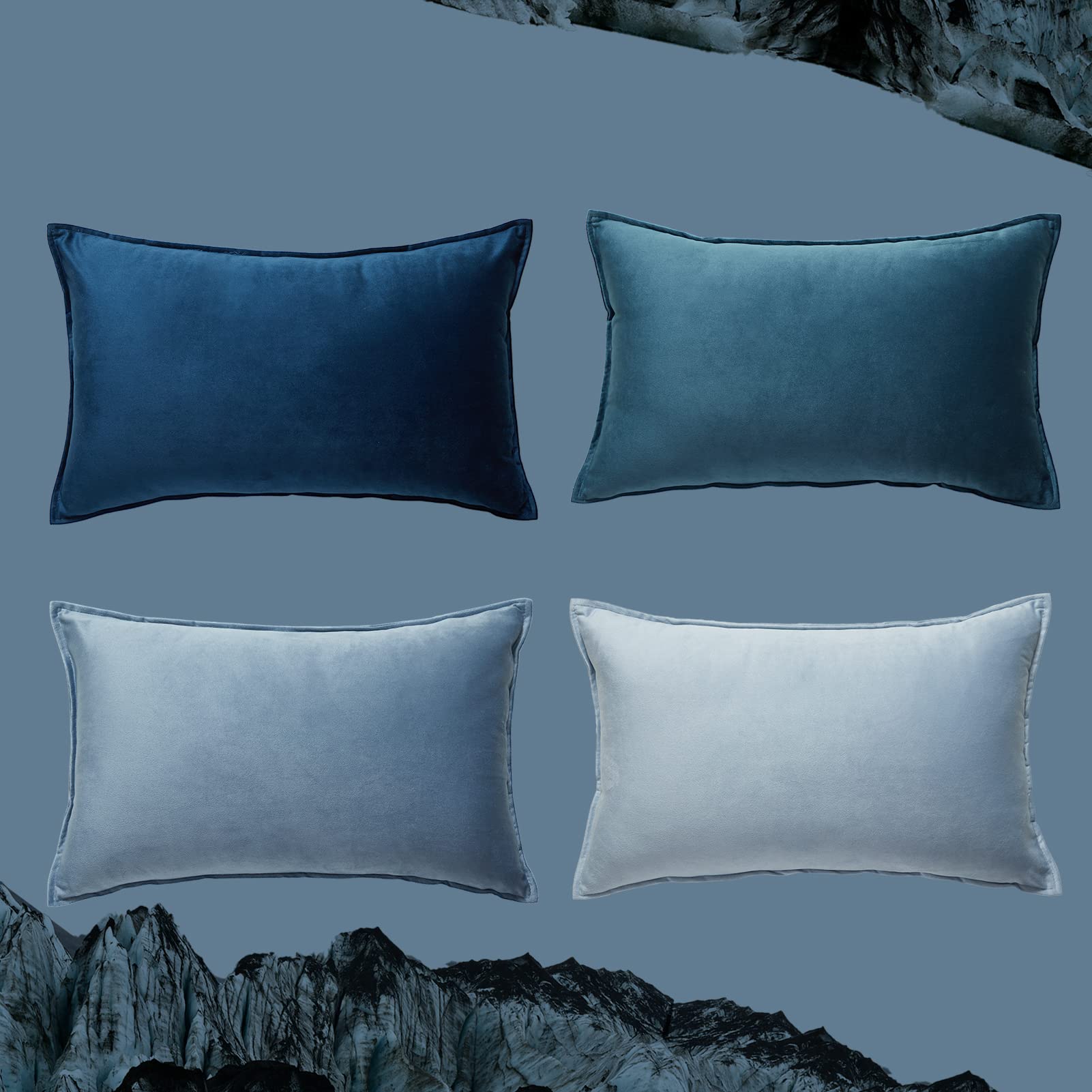 Topfinel Boho Cushions Covers for Bed Velvet Pillowcase 30x50cm Soft Sofa Chair Blue Fluffy Cushion Cover Set of 4 Rectangle Cushions Livingroom