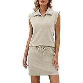 Casly Lamiit 2 Piece Skirt Sets for Women Summer Half Zip Travel Outfits Cap Sleeve Lapel Tops Matching Tennis Skirt