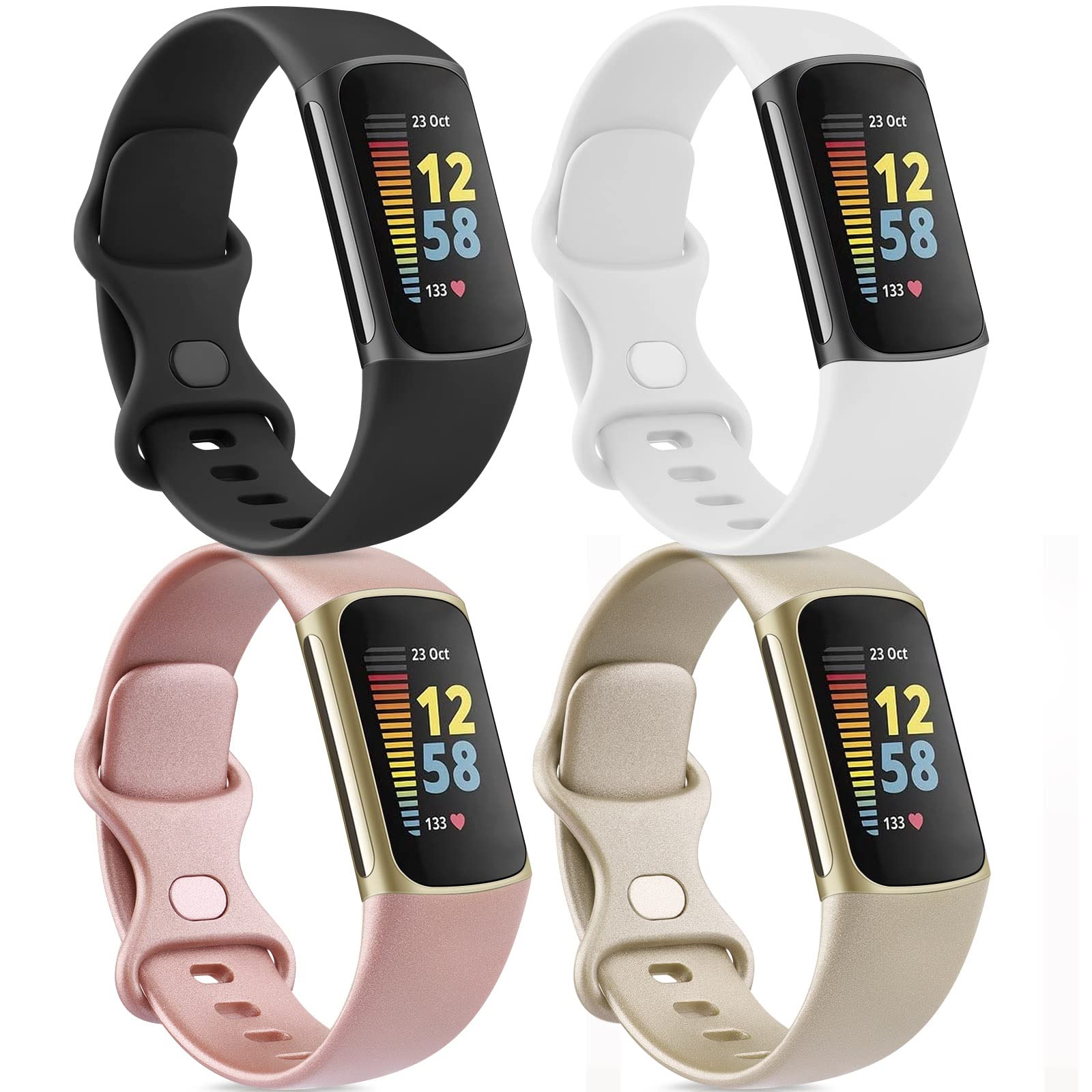 AMCC 4-Pack Straps compatible with Fitbit Charge 6 / Charge 5 Strap, Soft Silicone Sport Replacement Band for for Fitbit Charge 6 / Charge 5, Small Large(4 Pack A, Small)