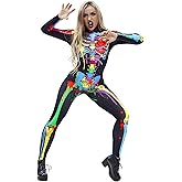 Honeystore Women's Skeleton Halloween Costume Catsuit Bodysuit Cosplay Jumpsuits