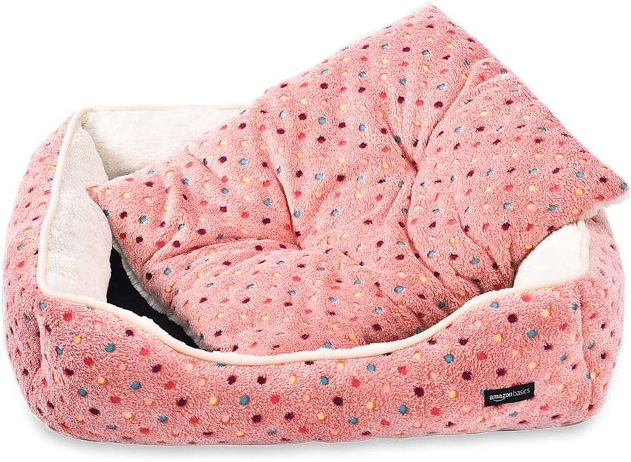 Basics Cuddler Bolster Pet Bed, Small (19 x 15 Inches), Pink Polka Dots : Pet Supplies