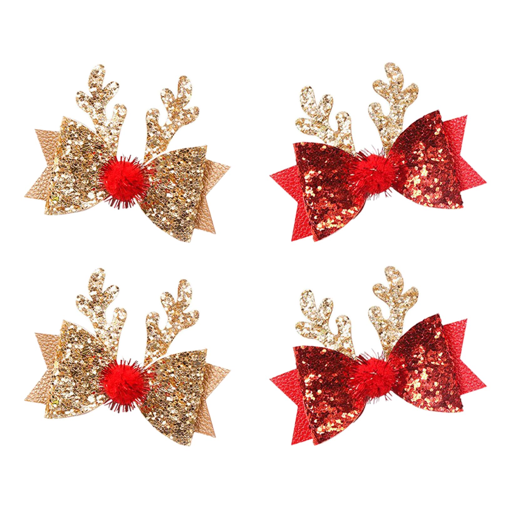 4 Pcs Christmas Hair Clips,Reindeer Antler Hair Clips,Antler Hair Pin Christmas Hairpins Hair Accessories,Sequin Elk Antlers Clip,Cute Christmas Headdress Accessories For Christmas Party Women/Girls