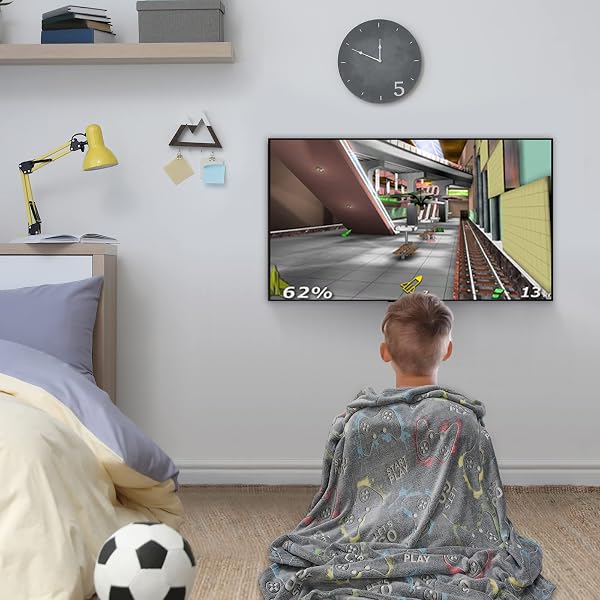JEKENO GLOW IN THE DARK GAMING BLANKET GAMER GAME CONTROLLER THROW GIFT TOYS FOR KIDS BOYS TEEN SON ADULTS GAMEPAD PRESENTS EASTER BIRTHDAY CHRISTMAS BEDROOM DECOR LUMINOUS BLANKET GREY 50″X60″
