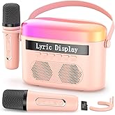 Karaoke Machine for Kids & Adults with Lyrics Display Screen Portable Bluetooth 5.3 Karaoke Speaker with High Power Dual Speakers with Timer White Noise & Night Light Home & Outdoor Party (Pink)