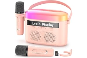 JSCARES Karaoke Machine for Kids & Adults with Lyrics Display Screen Portable Bluetooth 5.3 Karaoke Speaker with High Power Dual Speakers with Timer White Noise & Night Light Home & Outdoor Party (Pink)