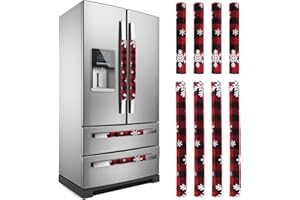 LimBridge Christmas Refrigerator Door Handle Cover, Buffalo Plaid Black and Red with Snowfalkes, for Kitchen Fridge, Microwave, Dishwasher Handle Decorations, Two Sizes, 8p