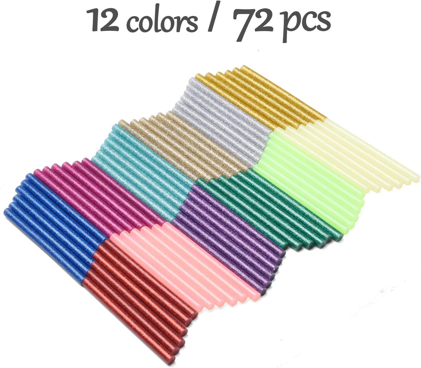 72 Count Hot Glue Sticks 12 ColorsMini Size 4" Length x 0.28" Diameter Compatible with Industrial Glue Guns No Ordor Good Adhesion Few Bubble,Quickly Melting Meeting Your DIY Needs