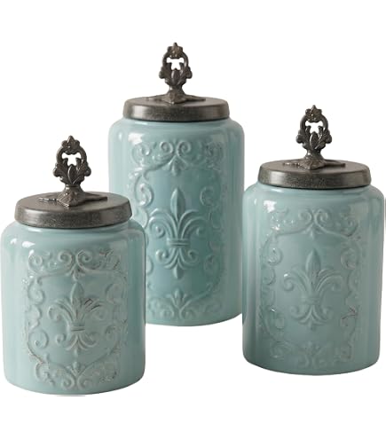Amazon.com: American Atelier Blue Antique Set of 3 Canisters