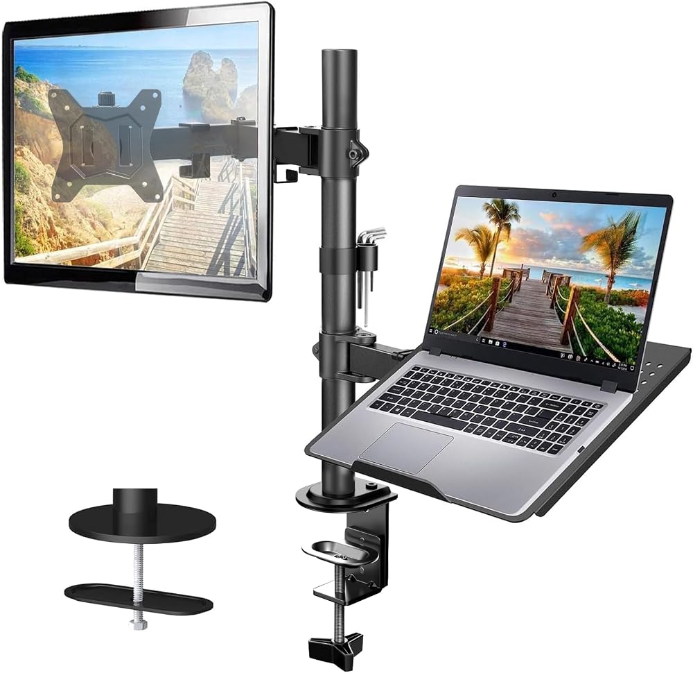 HUANUO Monitor Arm with Laptop Tray 13-32 Inch VESA 75/100