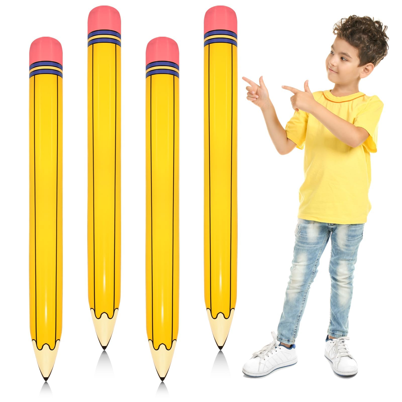Photo 1 of 4 Pieces 44 Inch Giant Inflatable Pencils Balloon Back to School Dimensional Pencils Balloon Graduation Party Decoration for Back to School Classroom Garden Room Birthday Party Decorations