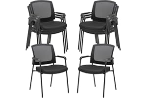 CLATINA Black Stacking Chairs Stackable Waiting Room Chairs with Armrest, Mesh Office Reception Guest Chair for Home Desk Conference Lobby Church Medical Meeting Training Ergonomic, Set of 8