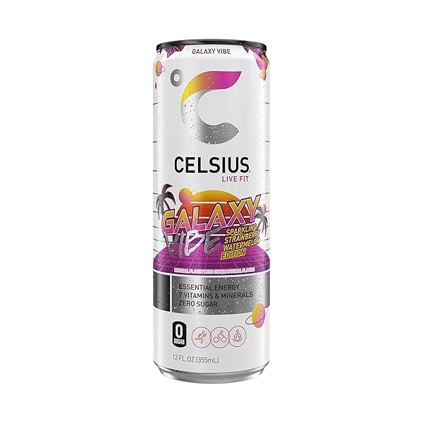 CELSIUS GALAXY VIBE SPARKLING STRAWBERRY WATERMELON, SUGAR FREE ENERGY DRINK, 12 FL OZ (PACK OF 12)