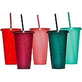 Suertestarry Tumbler with Straw and Lid,Water Bottle Iced Coffee Travel Mug Cup,Reusable Plastic Cups,Perfect for Parties,Birthdays… (Rainbow, 5pack) | with Lids and Straws, Water Bottle, Iced Coffee, Travel Mug Cup, Reusable Cups, Perfect for Parties