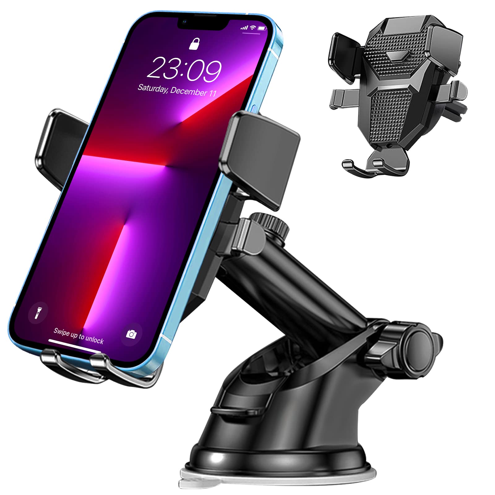 Bnimtm Car Phone Holder 4 in 1 Universal Car Phone Mount Cradle Super Stable for Dashboard/Windscreen/Air Vent, One Button Release and 360° Rotation for All 4.7 to 6.5 inch Smartphones