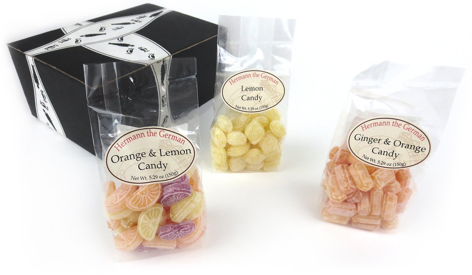 Hermann the German Bavarian Hard Candy 3Flavor Variety One 5.29 oz Bag Each of