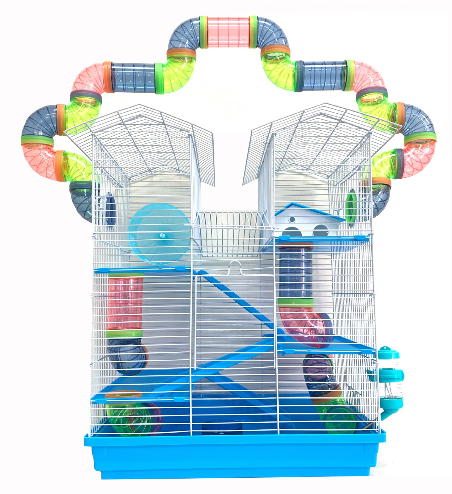 Photo 1 of (PARTIAL SET) (BAGGED) 5-Floors Large Twin Tower Syrian Hamster Rodent Gerbil Mouse Mice Rat Home Cage with Crossover Tube Tunnel Expansible and Customizable with Hide House Running Wheel Food Dish Water Bottle
