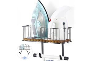 Ironing Board Hanger Wall Mount Adjustable Iron Board Holder with Storage Shelf for T-Leg and Y-Leg Metal Iron Holder with Wo