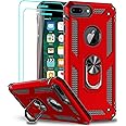 LeYi Compatible for iPhone 8 Plus Case, iPhone 7 Plus Case for Women, iPhone 6s Plus Case with Tempered Glass Screen Protector [2Pack], Military-Grade Phone Case with Kickstand for iPhone 6 Plus, Red