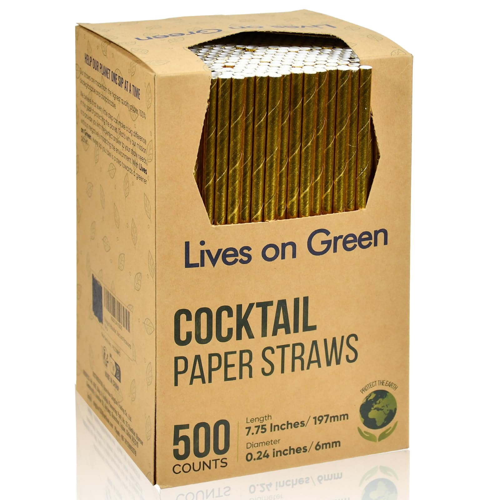 19.7 x 0.6 cm Disposable Golden Paper Drinking Straws, 500 Pieces for Cocktails, Weddings, Parties, Standard Size