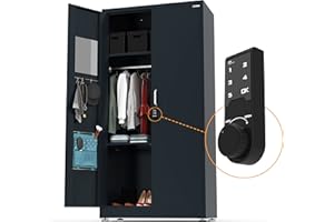 METALTIGER Metal Storage Cabinet Wardrobe with Digital Lock - Metal Storage Locker with Locking Doors, Adjustable Shelf Height & Position, Removable Hanging Rods, Mirror & Accessories (Black)