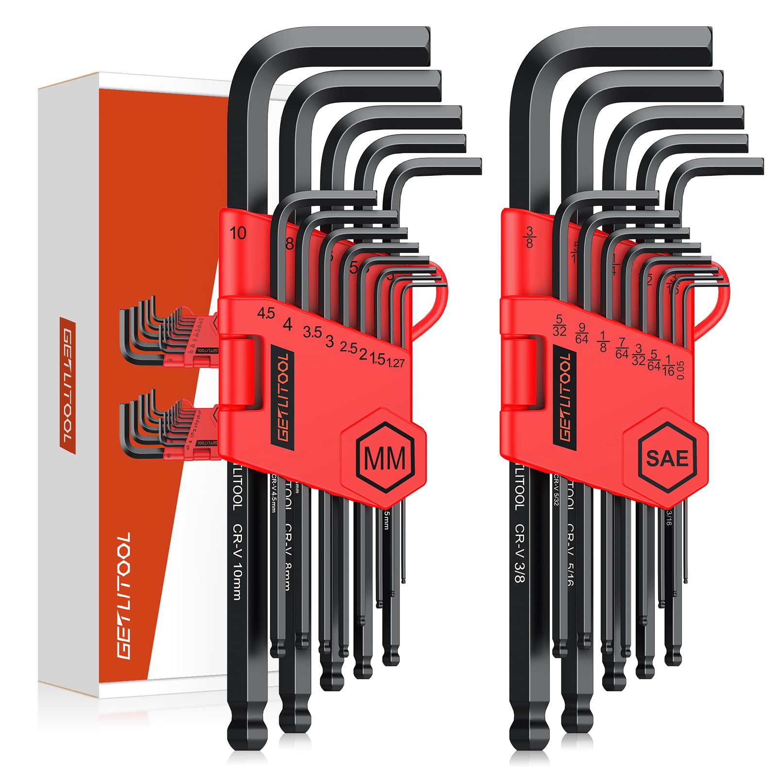 Photo 1 of GETLITOOL 26PCS Allen Wrench Set, Metric & SAE Allen Key Set with Size-Marked, Long Ball End Hex Key L-key Set with Storage Bracket for Bicycle Repair, Furniture Assembly, Appliance Repair