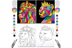 VALLSIP 2 Pack Paint and Sip Canvas Painting Kit Pre Drawn Canvas for Painting for adults Stretched Canvas Couples Games Date Night Lion Anniversary Gifts Couple Paint Party Supplies Favor(8x10)