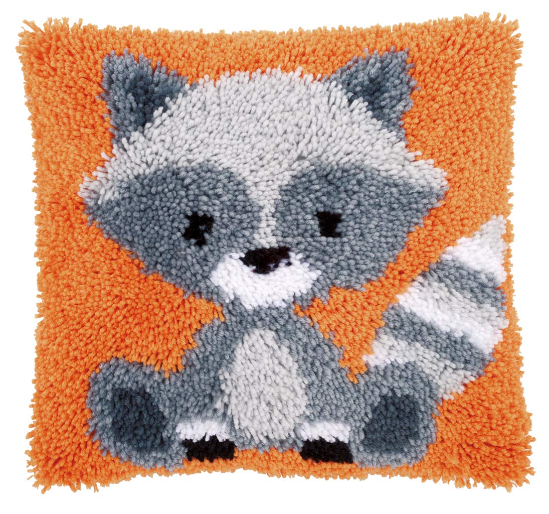 Vervaco Latch Hook Cushion: Raccoon, Polyester Cotton, Assorted, 40 x 25 x 20 cm