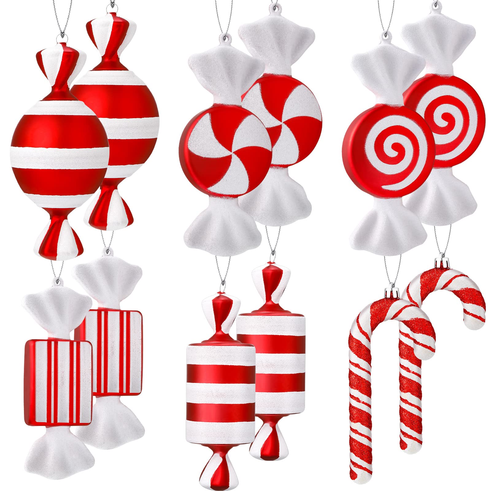 Photo 1 of Christmas Candy Ornaments Red White Hanging Candy Cane Ornaments Peppermint Christmas Tree Decoration DIY Christmas Lollipop Plastic Ornament for Holiday Xmas Tree Wedding Party Decor (12 Pcs)
