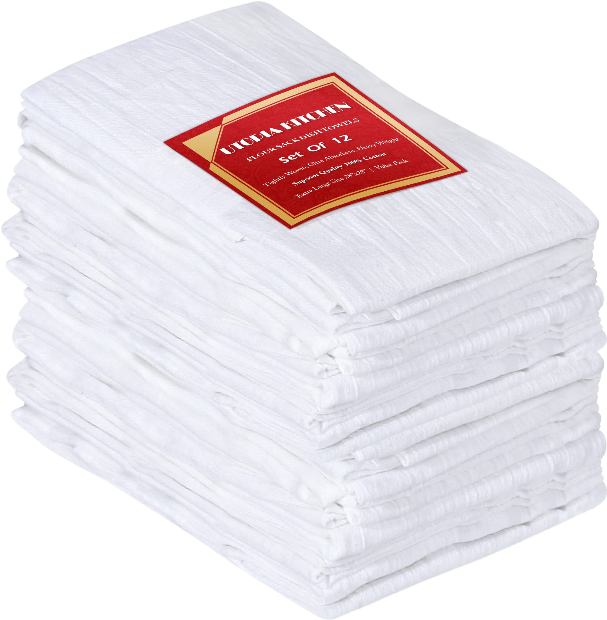 Photo 1 of Utopia Kitchen White Flour Sack Towels [12 Pack - 28 x 28 Inch] 100% Cotton Tea Towels for Cleaning & Drying - Highly Absorbent Kitchen Dish Cloth