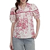 EZAPINE Floral Print Top for Women Puff Sleeve Boho Blouses Short Sleeve Work Shirts
