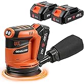 GEARLASSO Cordless Random Orbital Sander 5 Inch Battery Powered Palm Sander Orbit Sander with 3 Variable Speeds 8000–13000 RPM with Battery, Dust Collector for Woodworking, Furniture
