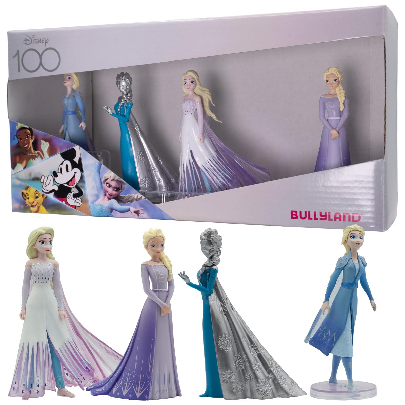 Bullyland 13415-100 Years Disney Toy Figures Set with Princess Elsa in 4 Variations, Ideal as a Small Gift for Children from 3 Years
