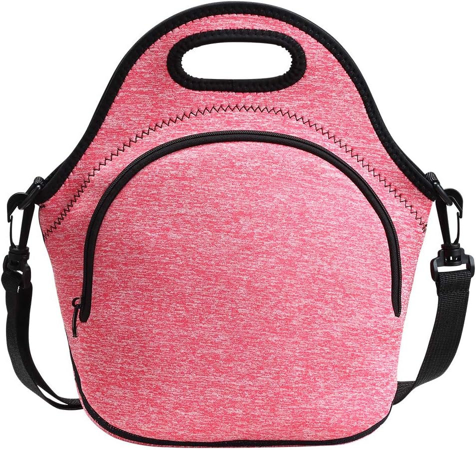 Neoprene Lunch Tote ,Lunch Bags with Shoulder Strap Reusable Foldable Washable Handbags with Extra Pocket Lunch Tote Bag for Adults Women Men Office/Work/Picnic/ Travel (Red)