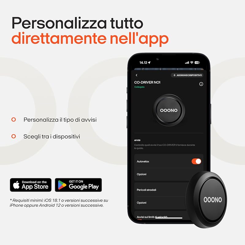 Co-Driver 1 rilevatore autovelox nero – avvisi autovelox e pericoli in tempo reale | senza abbonamento | batteria al litio 3 V | compatibile Apple CarPlay e Android Auto