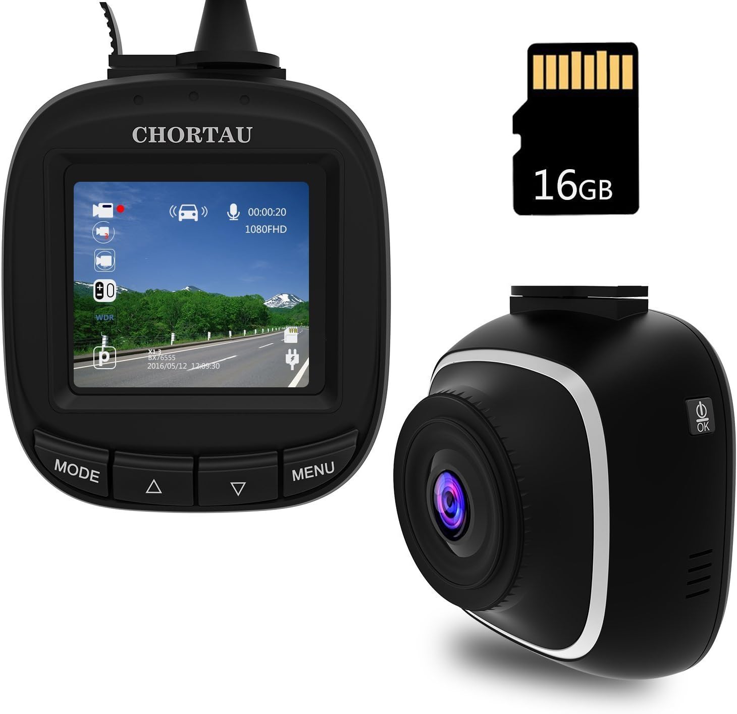 【Offer 16GB Micro SD Card】 CHORTAU Mini Dash Cam Full HD 1080P Wide