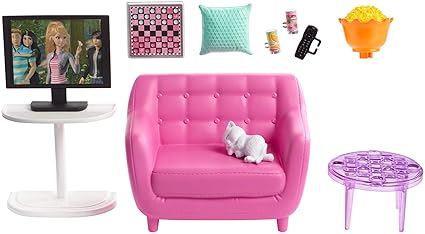 Barbie FXG36 - Möbel Spielset Wohnzimmer mit Kätzchen und Zubehör, Puppenzubehör Spielzeug ab 3 Jahren