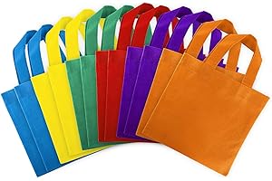Super Z Outlet Assorted Colorful Solid Blank Fabric Tote Party Gift Bags Rainbow with Handles for Birthday Favors, Snacks, Decoration, Arts & Crafts, Event Supplies (12 Pack)(8" Inches)
