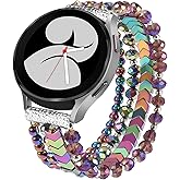 VISOOM Beaded Boho Bracelet Compatible for Samsung Galaxy Watch 8/7/6/5/4 40/44mm Bands/Active 2 Watch 4 Classic 42mm Band Women, 20mm Handmade Elastic Crystal Beads Bracelet for Galaxy Watch 5 pro
