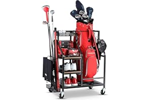 FHXZH Golf Bags Storage Garage Organizer- Golf Bag Stand for Golf Bags, Clubs, Balls, Golf Equipment Accessories, Golf Bag Storage Rack with Wheels for Garage, Club, Basement