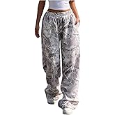 RoseSeek Women's Y2K Camo Maple Leaf Print Sweatpants Baggy Hip Pop Elastic Waist Long Pants Streetwear