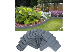 LA FARAH Landscape Edging Border No-Dig for Garden: 9 Inch Tall Flower Bed Border No Dig - 16FT Length Plastic Stone-Like Textured Garden Border for Lawn