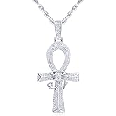 PY BLING Iced Out Eye of Horus Ankh Cross Pendant Ancient Egyptian Necklace Chain 14K Gold White Gold Plated Protection Jewelry for Men Women with Stainless Rope Chain