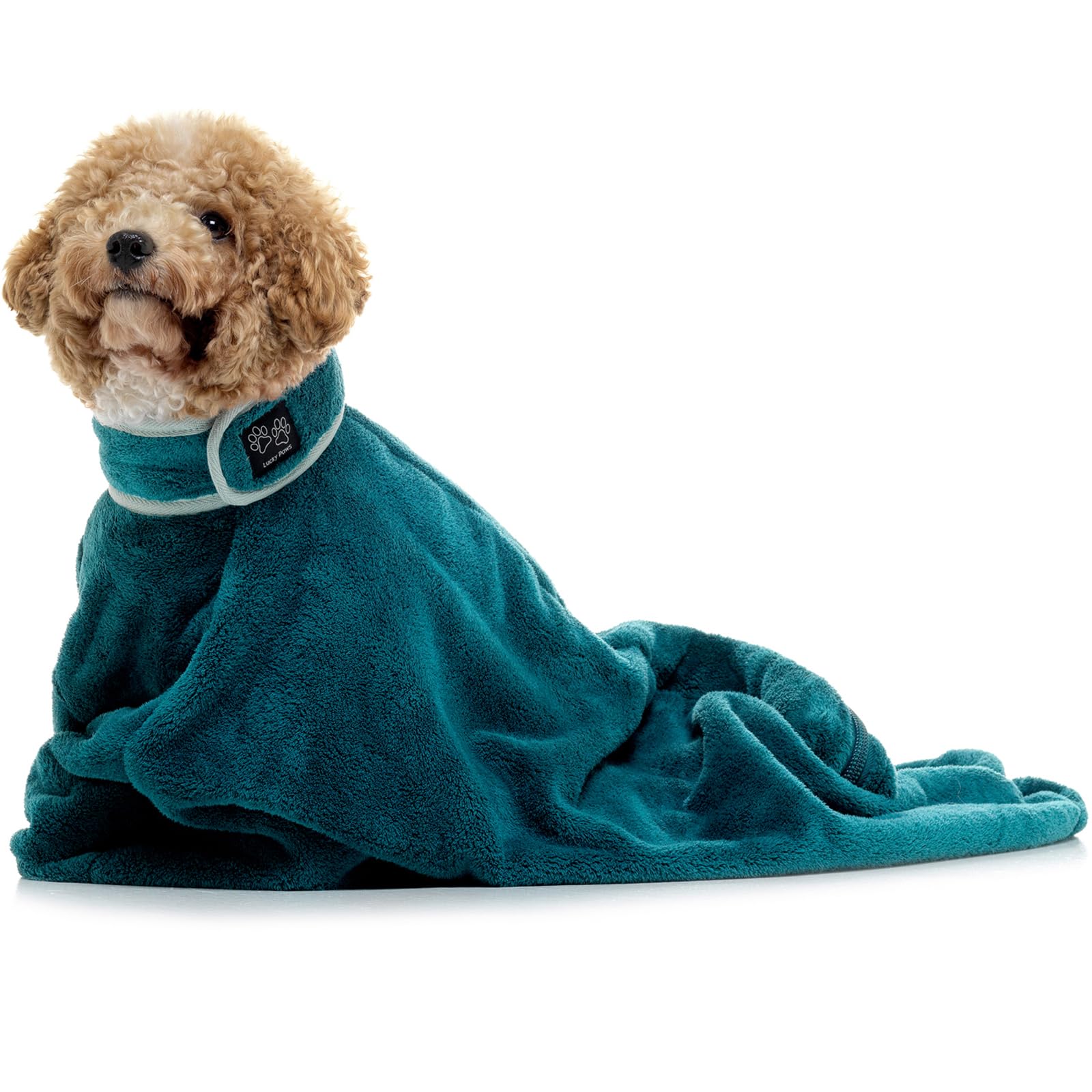 Lucky Paws® UK Dog Drying Bag - Luxurious Dog Towel Bag – Super Absorbent & Soft Dog Towels - Alternative for Dog Towelling Drying Coat - Dog Drying Towels - Perfect for Dog Grooming (XS, Teal)