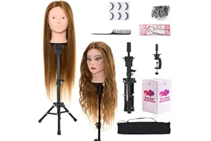 NEVERLAND BEAUTY & HEALTH Mannequin Head 80% Human Hair with Tripod Stand,28 Inch Make up Cosmetology Manikin Practice Doll Head,Braiding Hairdressing Head with Table Clamp + DIY Hair Styling Set