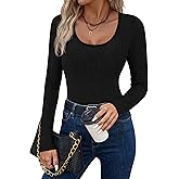 Ekouaer Women's Scoop Neck Shirts Long Sleeve Top Basic Ribbed Tee Lightweight Thermal Undershirt Slim Fit Pullover Sweater